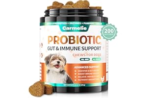 Carmelie Probiotics for Dogs, 200 Soft Chews Digestive Probiotics & Enzymes for Gut Health with Pumpkin, Fibre for Dogs Anti Diarrhea, Upset Stomach, Gas Relief, Itchy Skin & Immune Support (Chicken)