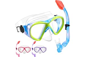 WOVOKA Masque de Plongée pour Enfants, Masque Tuba Enfant Anti-buée et Anti-Fuite Vue Panoramique à 180 Degrés Masque de Plongée HD en Verre Trempé pour Enfants, Jeunes, Garçons, Filles, Junior