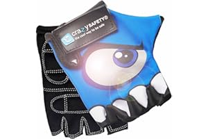 ‎CRAZY SAFETY Crazy Safety Schwarze Fahrrad-Handschuhe für Kinder | Reflektierende Augen und gepolsterte Handflächen | Größe S | Ideal für Radfahren, Roller und Outdoor-Aktivitäten
