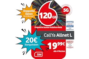 MODEL IS VODAFONE MW40 Vodafone Prepaid CallYa Allnet L | 120 GB | 20 EUR de crédito Inicial | 5 GB Gratis en itinerancia Especial | sin Contrato | Red 5G | Teléfono Plano SMS | itinerancia de la UE