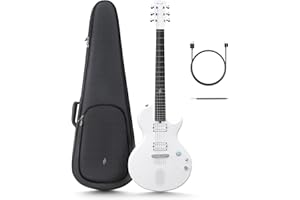 Chitarra Elettrica Enya Nova-Go Sonic - Chitarra Elettrica Bianca Intelligente in Fibra di Carbonio con Altoparlante Wireless da 10 W, Preimpostazioni Integrate, Cavo di Ricarica