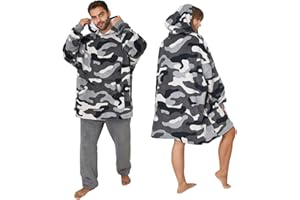 Dreamscene Camo Oversized Hoodie Blanket Ultra Soft Plush Sherpa Fleece Wearable Warm Hooded Throw Cosy Giant Sweatshirt