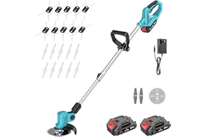 EVARY Grass Strimmer Cordless with Battery and Charger 6000mAh Lightweight Grass Strimmer Cordless Grass Cutter Machine for Weed Wacker Trimmer Garden