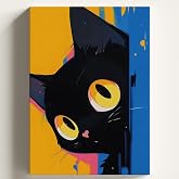 Sayılarla Boyama Tuval Hobi Seti, GİZLİ KEDİ Temalı Fır&ccedil;a ve Boya Dahil Set (&Ccedil;ıtalı) 40x50 CM, Kendin Yap Sayılarla Tuval Boy