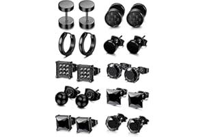 YADOCA 10 Paare Edelstahl Ohrringe für Männer Frauen Zirkonia Ohrstecker Set Hoop Huggie Ohrstecker Ohr Piercings Schwarzer