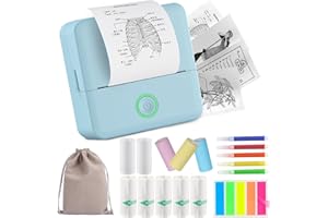 HUIJUTCHEN Mini Drucker, Wireless Bluetooth Fotodrucker Tragbarer Thermodrucker Smartphone Taschendrucker Kompatibel mit Android & iOS mit 10 Rollen Papier für Studium Notizen Fotos (Alle blau)