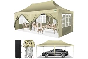 COBIZI Pavillon 3x6, Faltpavillon 3x6 Wasserdicht Stabil Winterfest, Sofort aufklappbare Vordächer Outdoor Gartenzelt mit 6 Seitenteilen, für Party Garten Festival, Khaki