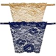VIKIMO Cotton Clip-on Mock Whole Lace Pattern Camisole Cami Secret | Clip On Mock Lace Cami Secret Cleavage Cover Feel Confident with Cover Up for Deep Neck (Set of 2) (Skin-Navy Blue)