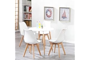 DEYARNA HOME Tavolo da Pranzo Rotondo da 80 cm con 4 Sedie da Pranzo Imbottite Scandinave, Ideale per Cucina, Soggiorno, Sala da Pranzo e Ufficio (Bianco, 80 * 80 * 75cm)