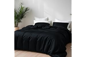 LINENWALAS 100% Organic Bamboo 3-Piece Duvet Cover Set with Zipper and Corner Ties- Softest Cool Bedding Perfect for Skincare (King, Jet Black)
