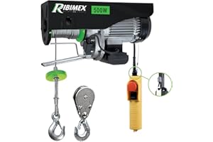 Ribimex Paranco Elettrico da 125/250 Kg con Puleggia, Motore Monofase da 500 W, Cavo in Acciaio di 18 m, Velocità di Sollevamento Fino a 8 m/min per Uso Domestico e Industriale - PE125/250C/1