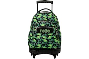 TOTTO - Mochila Escolar con Ruedas, Modelo Renglones, Capacidad 26,21 Litros, Bolsillo para PC 14", Bolsillo Botella, Correas en S para Mayor Comodidad, Resistente, Estampado Ali