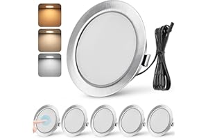 URing Set di 6 faretti da incasso a LED, 12 V, dimmerabili, 55 – 58 mm, 3 W, ultra piatti, 12 V, 3000 K, 4000 K, 6000 K, faretti da incasso per cucina, mobili, 12 V, con cavo 2 m, nichel