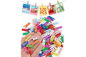 AOTOPYU 120x Mini Pinzas de Madera - Pinzas para Fotos decoración tamaño Mini Clips, Pinzas para la Ropa de Madera, Pinza de Decoración de Fotos (Color, 2,5cm)