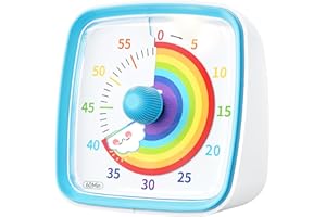 Yunbaoit Minuteur Visuel pour Enfants et Adultes‌, Minuteur à Décompte de 60 Minutes avec Fonction Flash Silencieuse, Motif Arc-en-Ciel, Timer Enfant pour Salle de Classe, Maison, Cuisine (Bleu)
