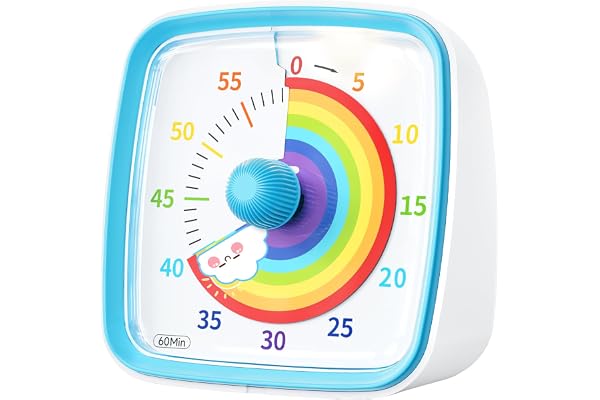 Yunbaoit Minuteur Visuel pour Enfants et Adultes, Minuteur à Décompte de 60 Minutes avec Fonction Flash Silencieuse, Motif Arc-en-Ciel, Timer Enfant pour Salle de Classe, Maison, Cuisine (Bleu)