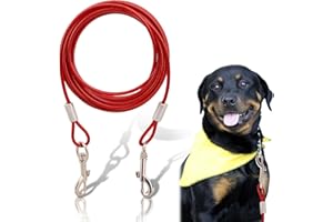 FAVSON 10ft (3m) Dog Tie Out Cable, Dog Leads for Yard Chew Proof, Reflective Dog Lead Line with 360° Swivel Lockable Hook and PVC Coating
