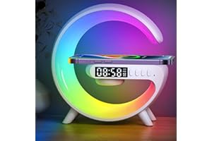 MUMISUTO Wireless Speaker Charger Light, G Lamp with Wireless Charger, Smart Lamp Bluetooth Speaker, 5W Mood Light with Alarm Clock, 10 Lighting Modes, Bedroom, Party (White Plug-in Type)