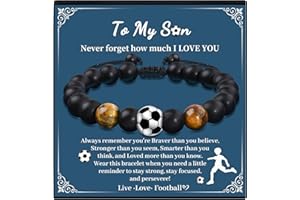 VU100 Football Bracelet Son Bracelet Football Gift for Boys Gift for Son To My Son Bracelet Tiger Eye Bracelet Inspirational Gift Birthday Graduation Gift for Son Boys (Blue/Brown)