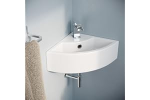 UKTAPSTORES NES Home 465 x 325mm Cloakroom Small Quarter Circle Corner Wall Hung Basin Sink and Fittings