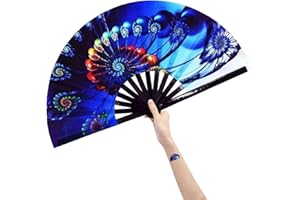 Amajiji Large Foldable Fan, Rave Festival Accessories for Men/Women, Chinease/Japanese Bamboo Hand Fan, Performance Decoration Gift, Dance Handheld Fan (Peacock)