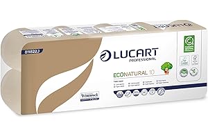 Lucart Professional, EcoNatural 10, rouleau de papier hygiénique Fiberpack, idéal pour les salles de bains publiques et les bureaux, rouleau de 180 plis, 9,5x11 cm, 12 paquets