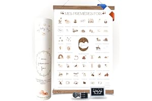 My Baby Days | Affiche Mes Premières Fois à Tamponner 'Karma'| Cadeau de naissance bébé fille ou garcon | jeune maman | Tableau à personnaliser (Coffret Affiche Karma A3 +tampon+porte-affiche)