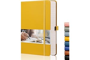 EMSHOI Graph Paper Notebook A5-21.4 x 14.5 cm Hardback Thick Journal with Sticky Notes, 256 Pages, 120gsm Squared Paper, Back Pocket, Vegan Leather Notepad for Graphing - Yellow