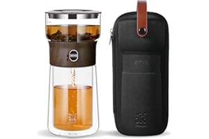 ZENS Klein Solo Teekanne Glas für Losen Tee Zubereitung, One-Touch-Drücker-Teekanne mit 270ml Isolierter Tasse für das Büro Teezubereitung, Teezubereiter mit Tragetasche für Geschenke
