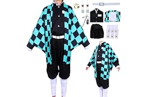 Antsparty Demon Slayer Cosplay Costume Set for Kids Adults, Kimono Cosplay Outfits Anmie Cosplay Cloak for Halloween Carnaval Pretend Play Fancy Dress