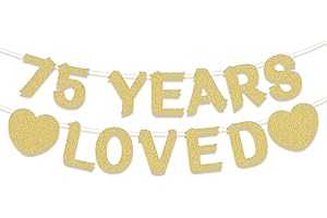 HINGTAI Pre-Strung 75th Birthday Banner, Wall Hanging Gold Glitter Party Supplies for Anniversary Celebrations Women & Men, 75 Year Old Anniversary Decor Bday Sign Gifts