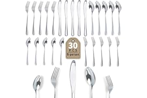 Dazhtu Cubiertos, 30 piezas Juego de cubiertos acero inoxidable para 6 personas Con tenedor, cuchara, cuchillo, Cuchillo para Carne, Muy Pulidos y Aptos para Lavavajillas, para Casa,Fiesta,Restaurant