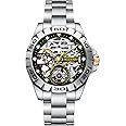 BODERRY Original Urban Mens 72H Power-Reserve Stainless Steel Skeleton Watches Fashion Automatic-Self-Winding Mechanical Luminous Wrist Watch with Rubber/Leather Strap