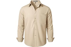 PARKLEES Men's Regular Fit Dress Shirt Solid Wrinkle-Free Long Sleeve Casual Business Button Up Shirts with Pocket