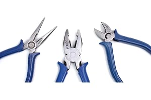 ACHRO Complete Plier Set, 8 Inch Combination Plier, 6 Inch Long Nose, 6 Inch Diagonal Cutting plier/Set of 3 Pieces/Cutting Player Cutting plier Combination Plier Tools (Blue)