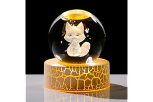 MOVDYKA Crystal 3D Cat 2.36in Ball Gifts for Women Glass Cartoon Cat Themed Sphere Presents for Her Lovely Kitten with Warm Lights Paperweight for Animal Lovers Girls Daughter Birthday Ornament for Home
