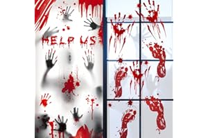 HOTSAN Décorations de Halloween empreinte sanglante d'empreinte - 126 PCS Halloween fenêtre s'accroche, autocollants de tatouage, autocollants de fenêtre Spooky pour décorations de fête d'Halloween