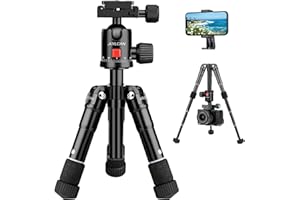 JOILCAN Mini Stativ 51cm, Aluminium Tragbares Desktop Kamera Stativ mit 1/4 Schnellwechselplatte, Abnehmbar 360 Grad Kugelkopf Stativ mit Telefonhalter für DSLR Kamera - Maximale Belastung 5.5kg