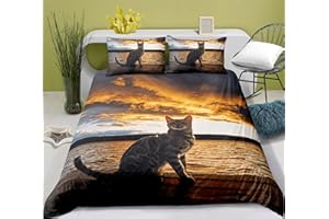 Timiany Bettwäsche Katze Drucken-Motiv 135x200cm Für Baby Kinder Mädchen Mikrofaser Tiere Cat Bettbezug Mit 2 Kissenbezug 80x80cm- Kuschelig & Flauschig (Tiere Cat-C,155x220+80x80)