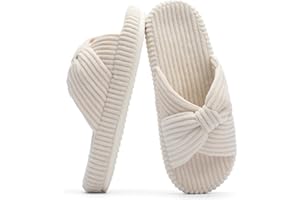 Chantomoo Hausschuhe für Frauen Memory Foam Haus Schlafzimmer Cord Schleife Crossbands Slide Slipper Schuhe Bequem Trendy Geschenk Hausschuhe