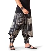 The Veshti Company Cotton Baggy Pants Drop Crotch Harems for Men's Loose Boho Oversized Striped Meditation Yoga Pant with Poc