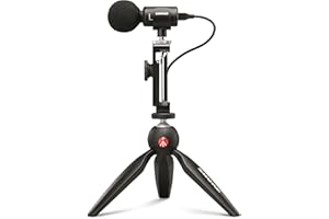 Shure MV88+ Kit Vidéo - Microphone Numérique Stéréo à Condensateur pour Apple et Android, avec Trépied Manfrotto Pixi, Pince pour Téléphone, Support, Câbles iOS et USB-C