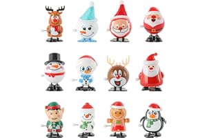 EDWINENE Christmas Wind Up Toys for Kids & Adult,Clockwork Walking Jumping Christmas Toy for Stocking Filler and Party Bag Filler (Multiple 12pcs)