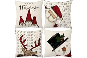 HIALTODAY Weihnachtskissenbezug 45x45 cm, 4 Stück Kissenbezug Weihnachten, Feines Leinen Kissenhülle Weihnachten, Weihnachtsdeko für Wohnzimmer Schlafzimmer