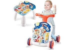 Trotteur Pour Enfants assis à Debout,Trotteur Bébé Réglable en Hauteur, Porteur Bebe Multifonctionnel avec Lumières, Musique et Son, Trotteur Interactif Pour 9 Mois et Plus