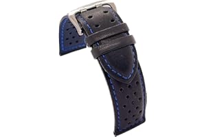 DILOY Correa de reloj de cuero estilo rally o racing. Superficie perforada con agujeros Forro y costura color 18mm 20mm 22mm 24mm 380