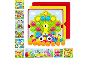 Eagool Mosaicos Infantiles, Colorido Mosaico de Juguetes para Niños, Regalos Manualidades para Niñas, Juego Preescolar a Partir de 2 3 Años, 12 Cartas y 46 Botones
