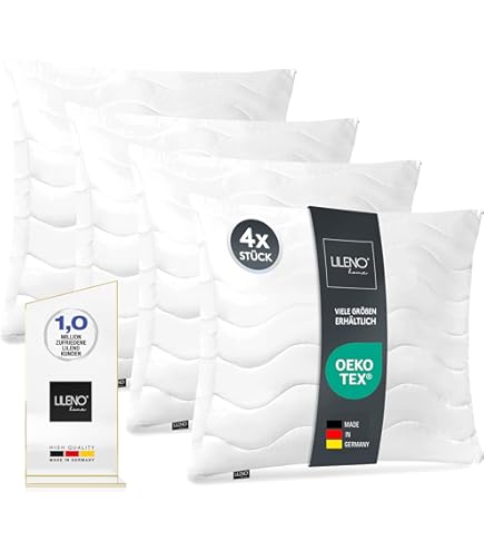 LILENO HOME Hoofdkussen 45 x 45 c, set van 4, als kussenvulling, bed of decoratief kussen met ritssluiting om aan te passen, wasbaar tot 95 °C, bankkussen en sierkussen voor bank/bed