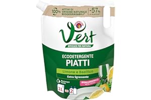 CHANTECLAIR VERT Vert - Ecodetergente Piatti - Fragranza Limone e Basilico, 100% Origine Naturale, Funzione Extra Sgrassante e Risciacquo Facile, Ipoallergenico, Adatto anche a Pelli Sensibili - Flacone da 1000ml