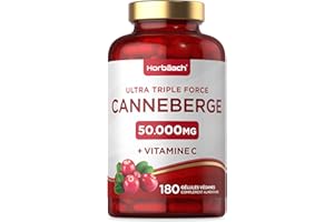 HORBÄACH Cranberry Gelules 50000 mg avec 200mg Vitamine C | Extrait de Cranberry Haute Résistance avec Vitamine C | 180 Vegan Gélules de Poudre | par Horbaach
